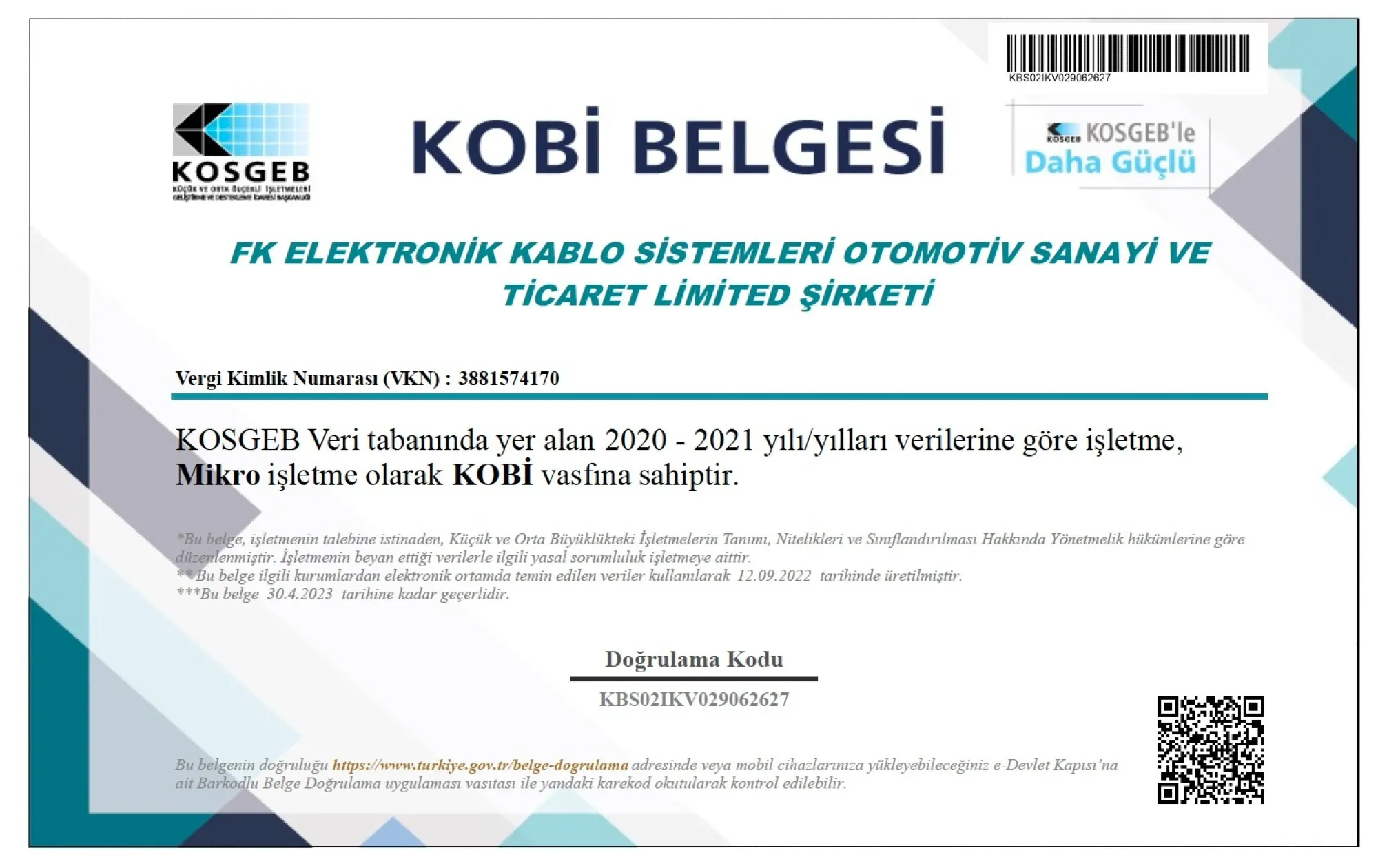 Kosgeb Kobi Belgesi